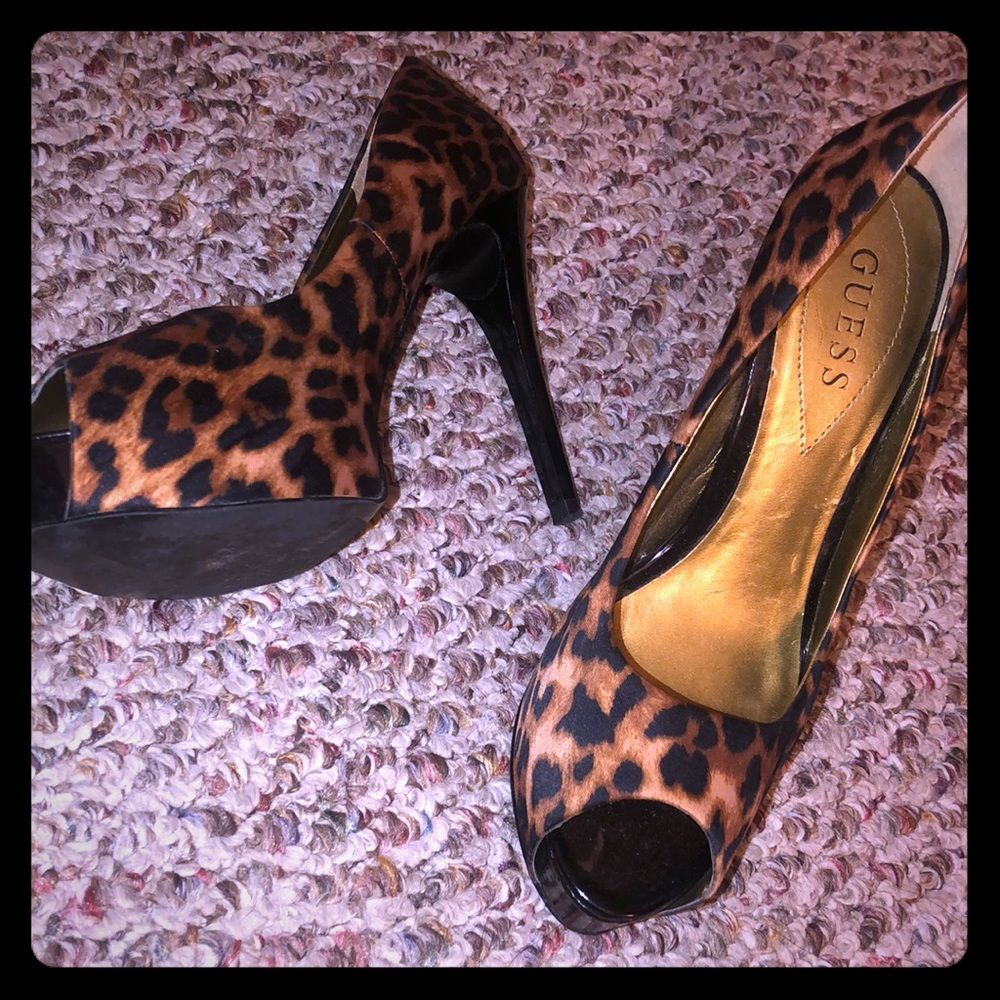 Guess cheetah peeptoe stiletto